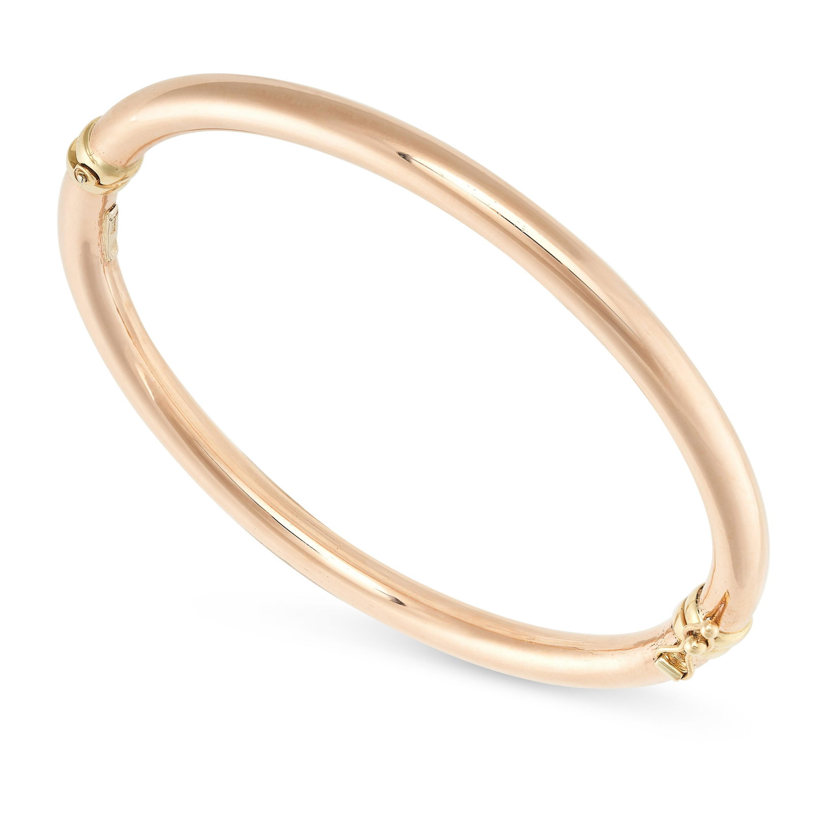 A GOLD BANGLE in 18ct gold, designed as a plain hinged hoop, stamped 750, inner circumference (1 of 1)