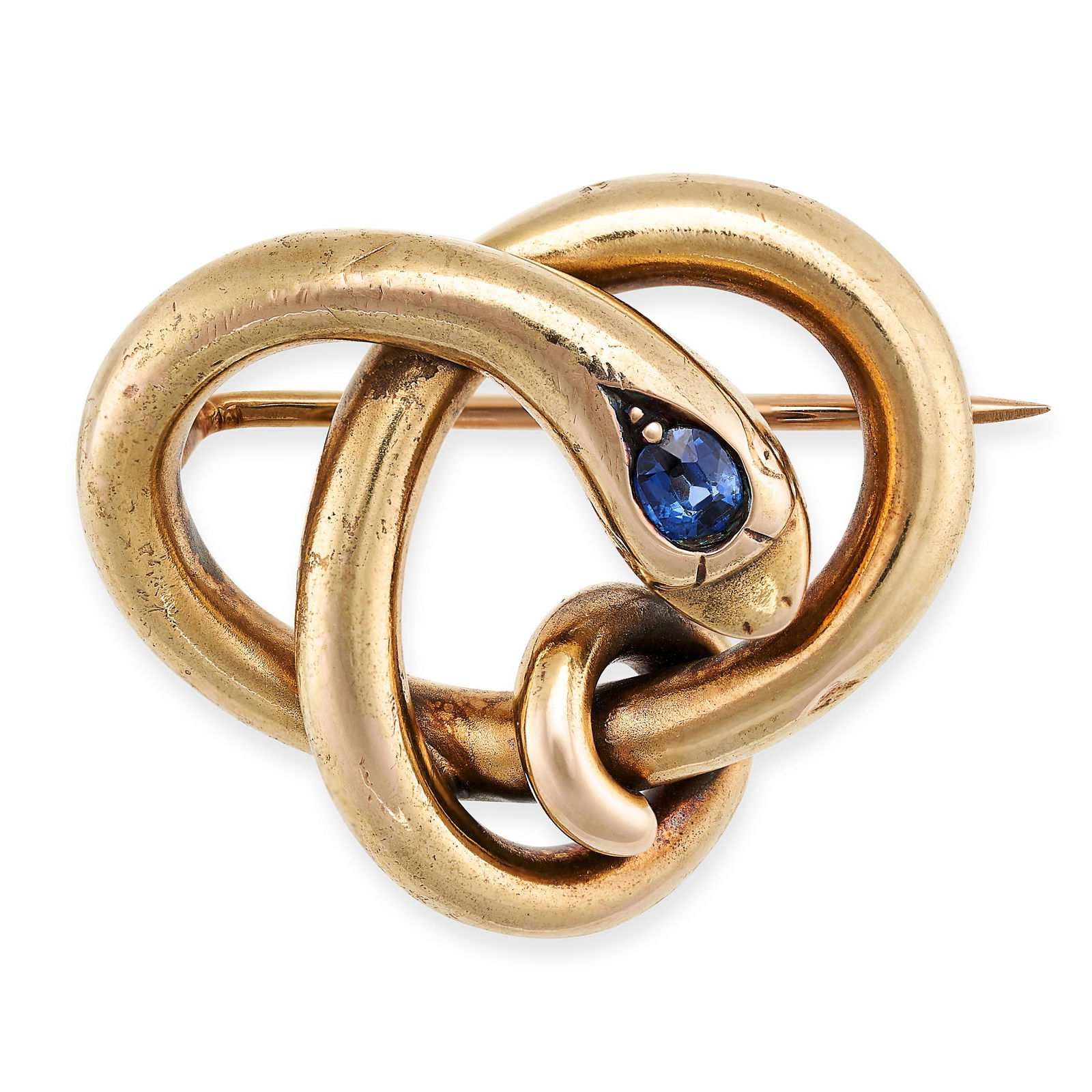 AN ANTIQUE SAPPHIRE SNAKE BROOCH in 14ct yellow gold, designed in the form of a snake coiled around (1 of 1)