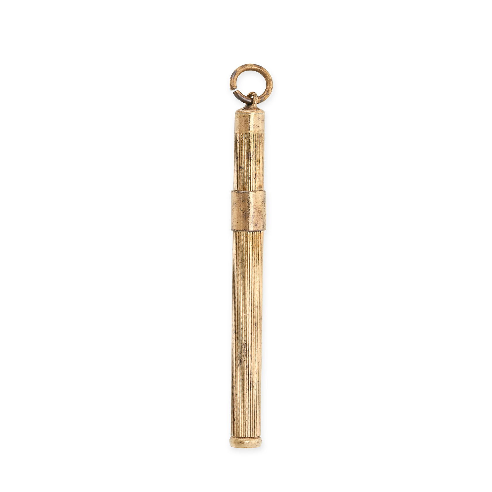 AN ANTIQUE GOLD TOOTHPICK in 9ct yellow gold, designed as a retractible toothpick with a pendant (1 of 2)