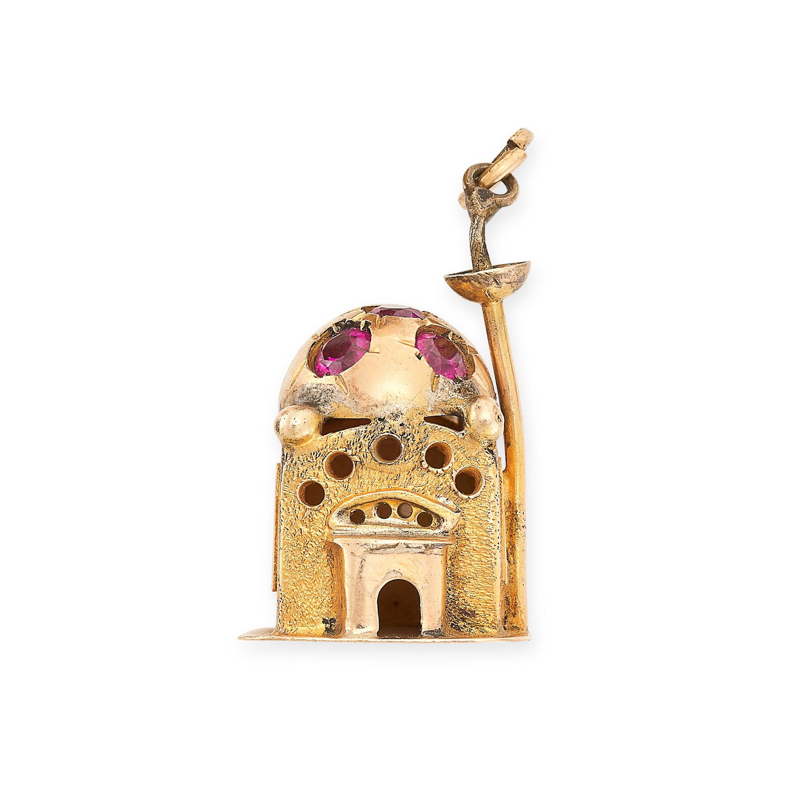 A VINTAGE SYNTHETIC RUBY MOSQUE CHARM/PENDANT in 14ct yellow gold, designed as a mosque, the domed (1 of 1)