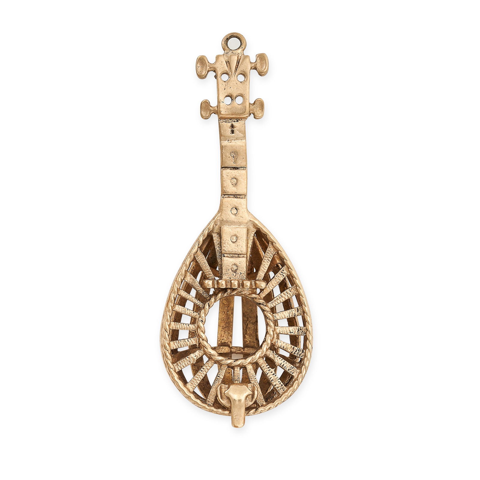 A VINTAGE MANDOLIN CHARM/PENDANT in 9ct yellow gold, designed as a mandolin, stamped 9, 4.4cm, 5.4g. (1 of 1)
