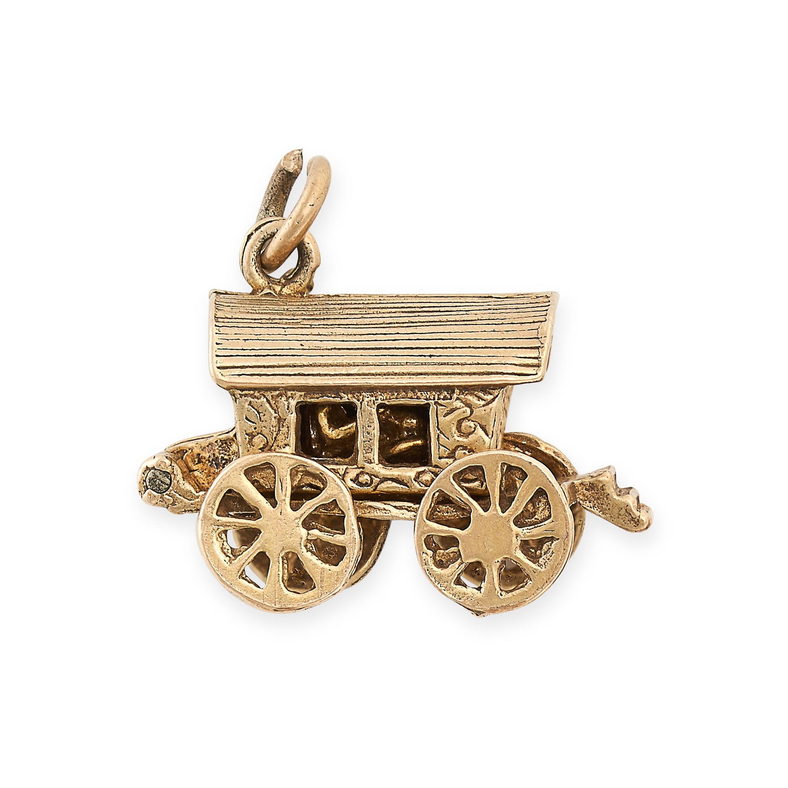 A VINTAGE GOLD GYPSY CARAVAN CHARM/PENDANT in 9ct yellow gold, designed as a gypsy caravan with (1 of 1)
