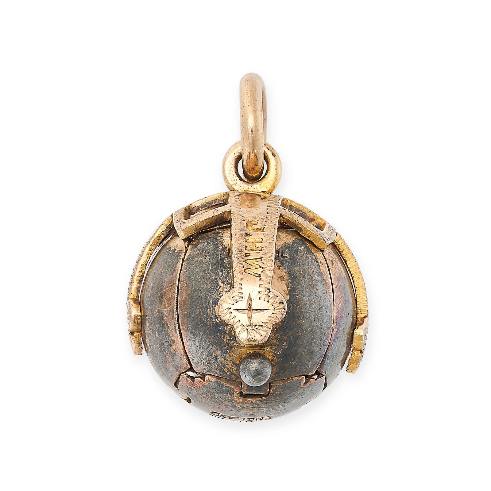 A MASONIC BALL CHARM/PENDANT designed as a ball formed of hinged segments, opening to reveal a cross (1 of 4)