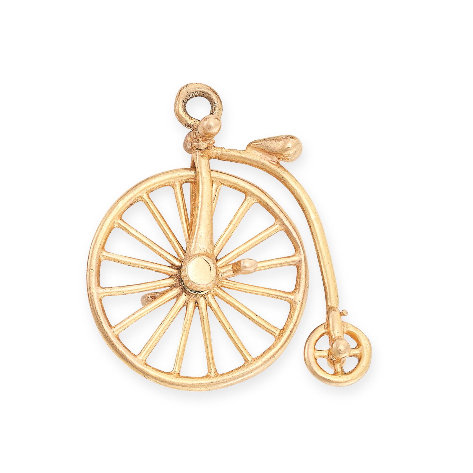 A VINTAGE PENNY FARTHING CHARM/PENDANT in yellow gold, designed as a penny farthing with turning (1 of 1)