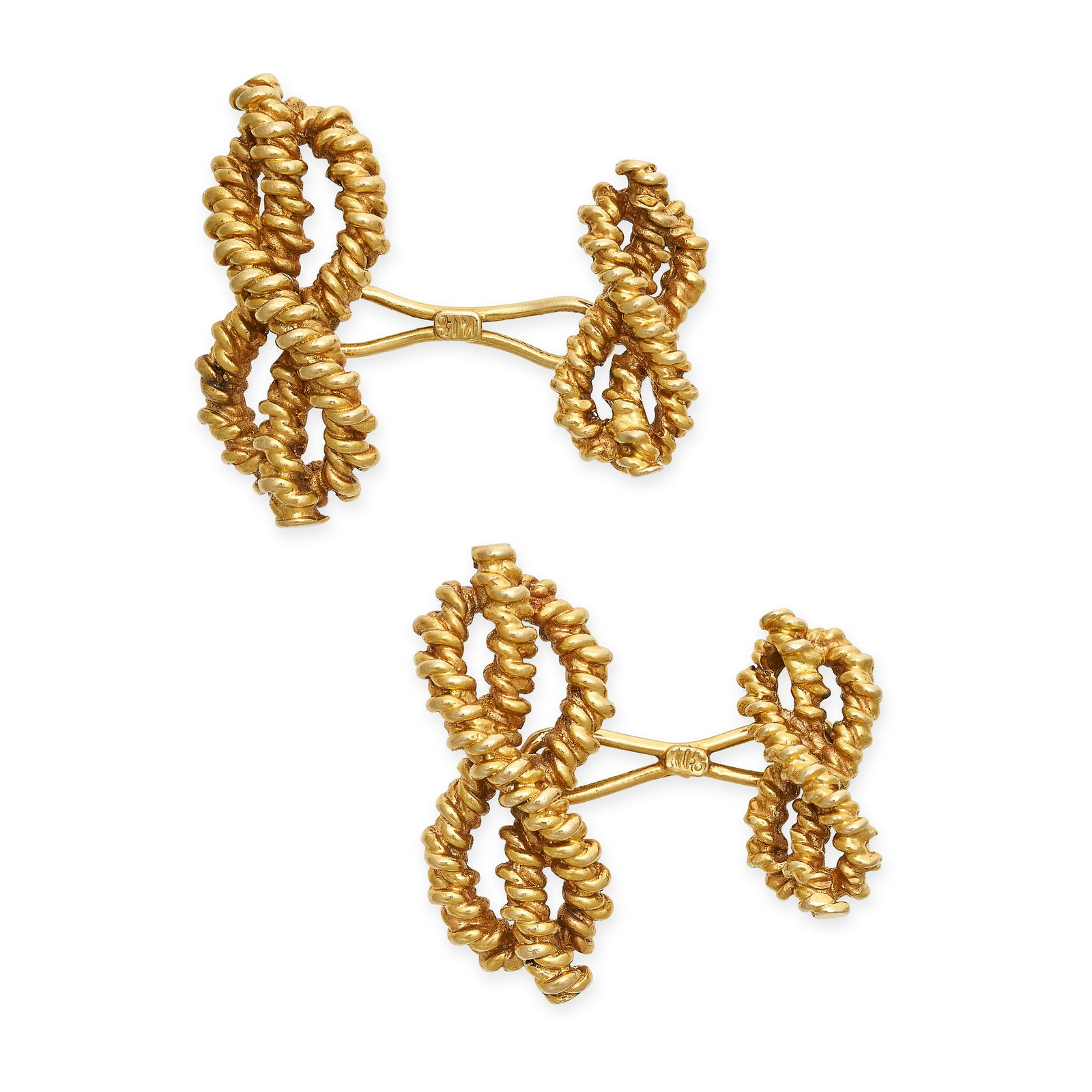 A PAIR OF VINTAGE GOLD CUFFLINKS each comprising two graduated links designed as pieces of rope tied (1 of 1)