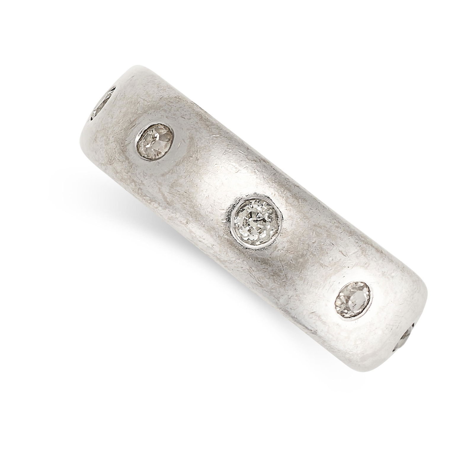 A DIAMOND ETERNITY RING in 18ct white gold, the gold band set with a row of staggered old cut (1 of 2)