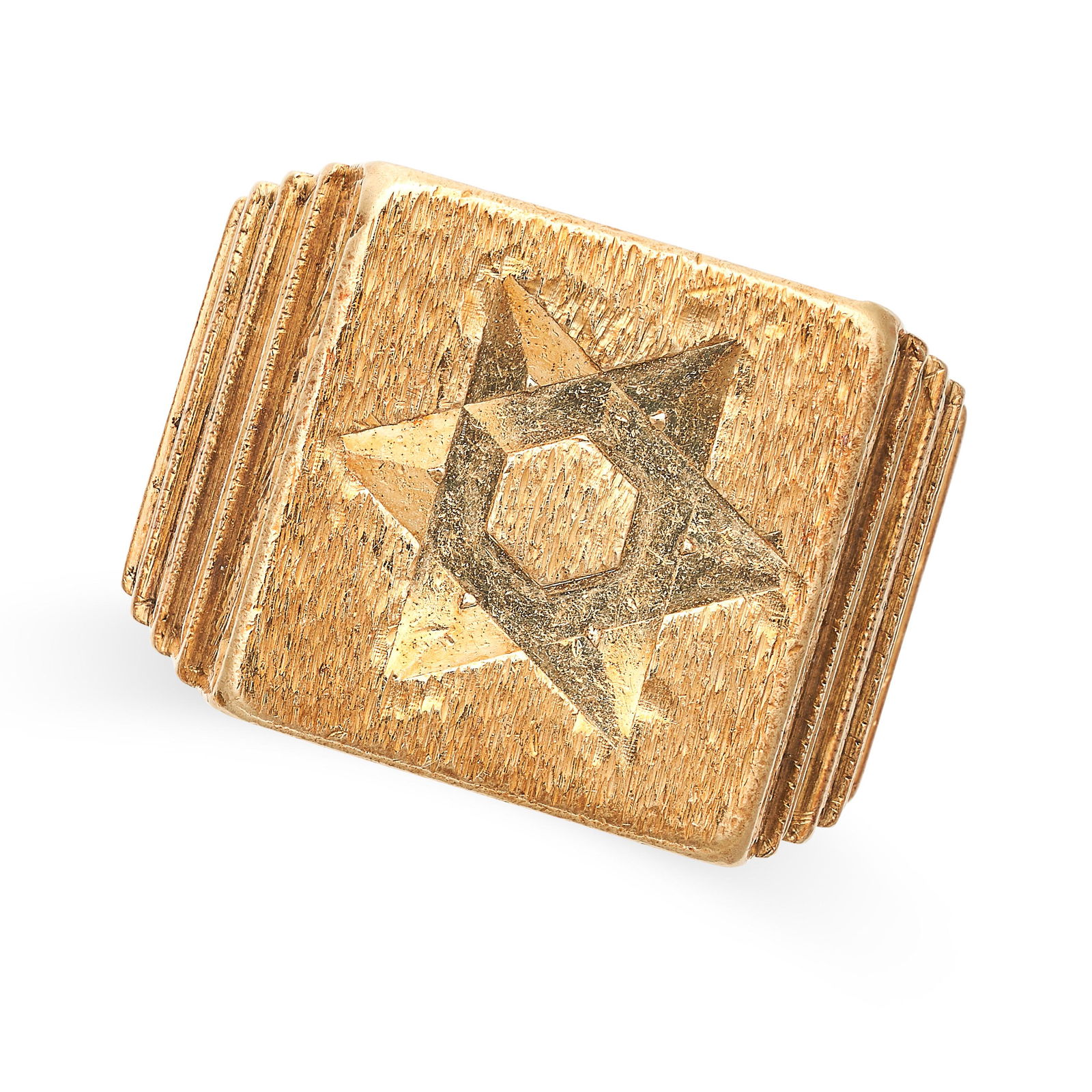 A VINTAGE STAR OF DAVID RING the stepped band with bright cut engraved decoration, with a Star of (1 of 2)