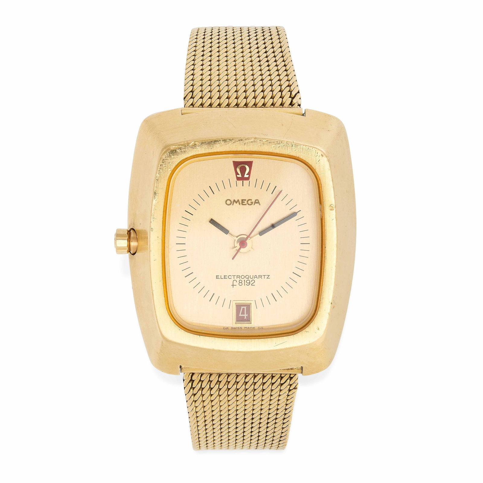 OMEGA, A YELLOW GOLD ELECTROQUARTZ F8192 WRISTWATCH, REF. 196.005, 1970S, an 18ct gold case (1 of 2)