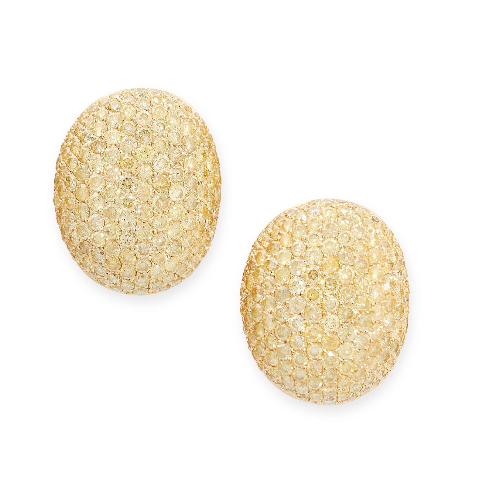 A PAIR OF YELLOW DIAMOND EARRINGS the domed faces pave set with round cut yellow diamonds, the (1 of 1)