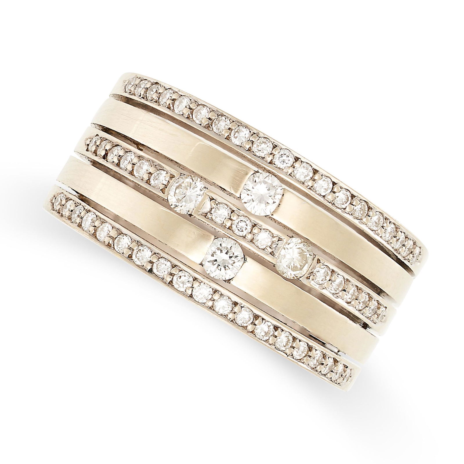 A MIXED LOT OF RINGS comprising three stacking rings, two set with round brilliant cut diamonds, and (1 of 4)