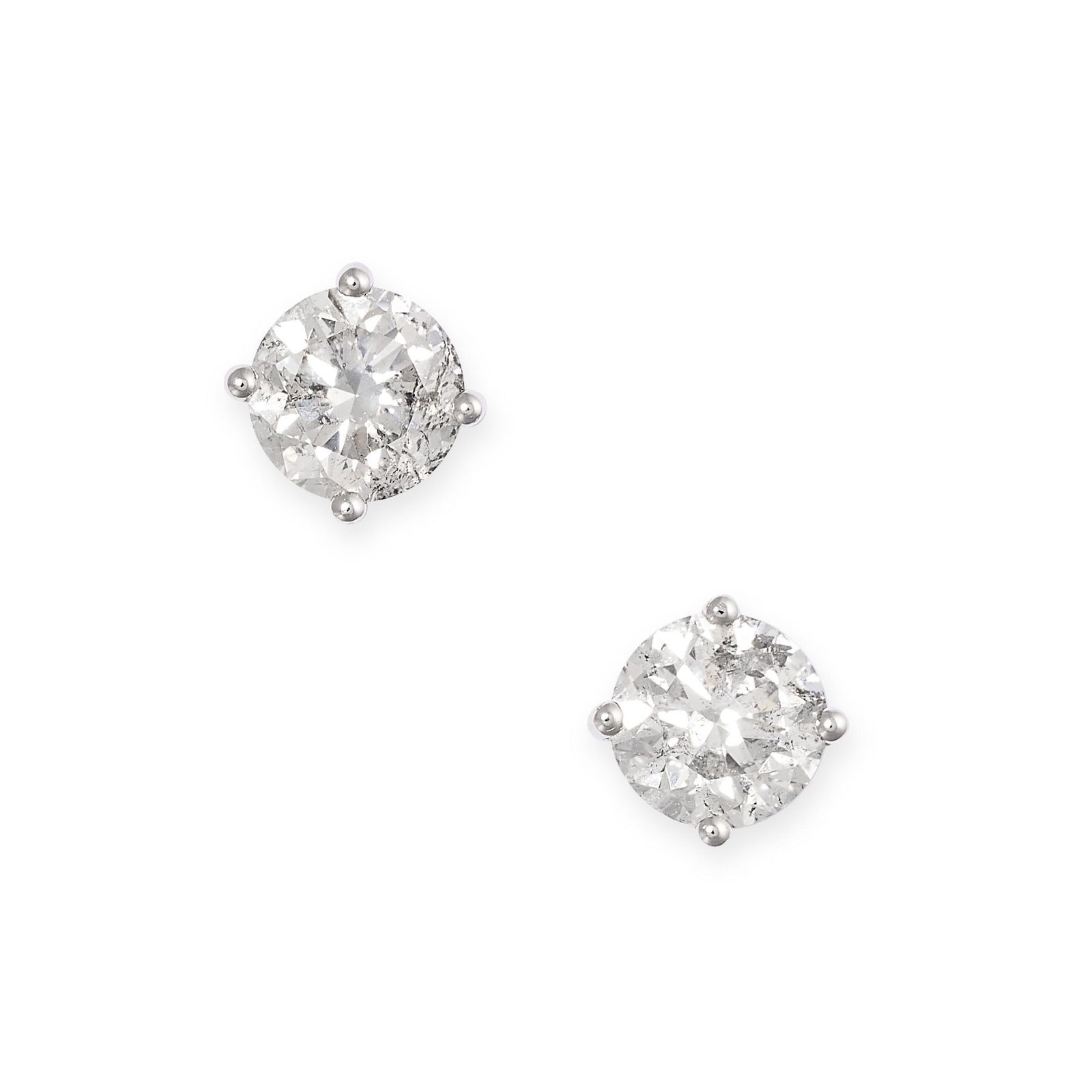 A PAIR OF DIAMOND STUD EARRINGS each set with a round brilliant cut diamond, both totalling 1.30 (1 of 1)