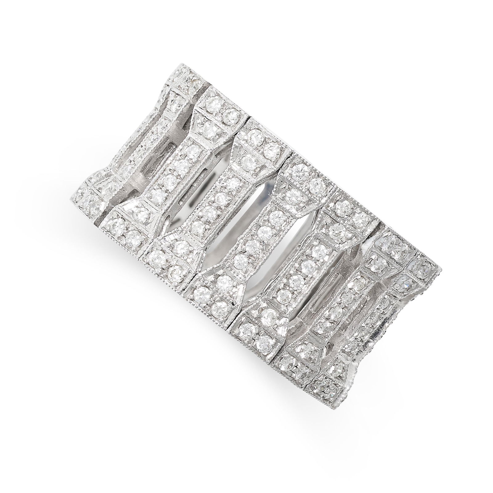 AN DIAMOND BAND RING in 18ct white gold, formed of a series of articulated batons set with round (1 of 2)