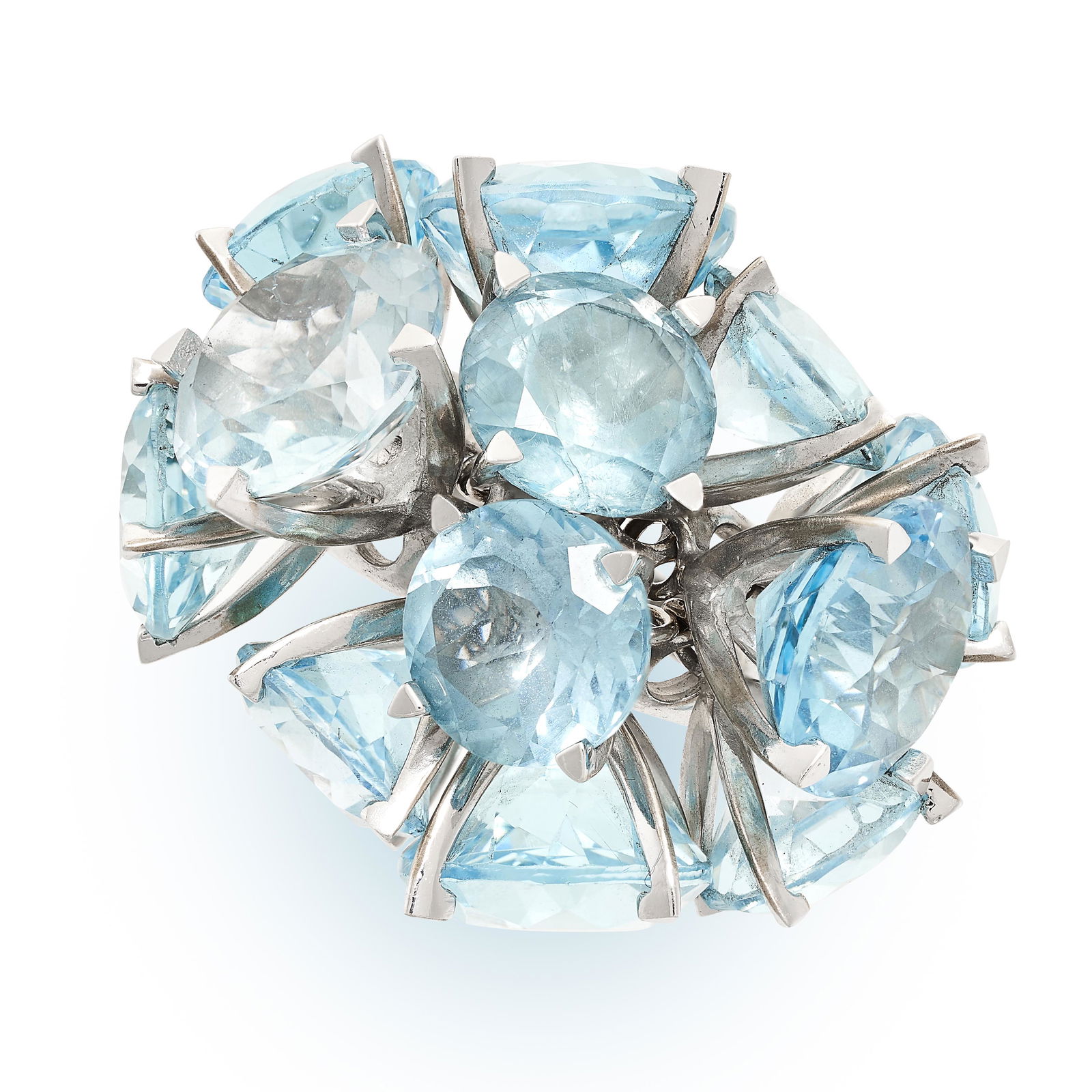 A BLUE TOPAZ COCKTAIL RING in 18ct white gold, set with an articulated cluster of round cut blue (1 of 2)