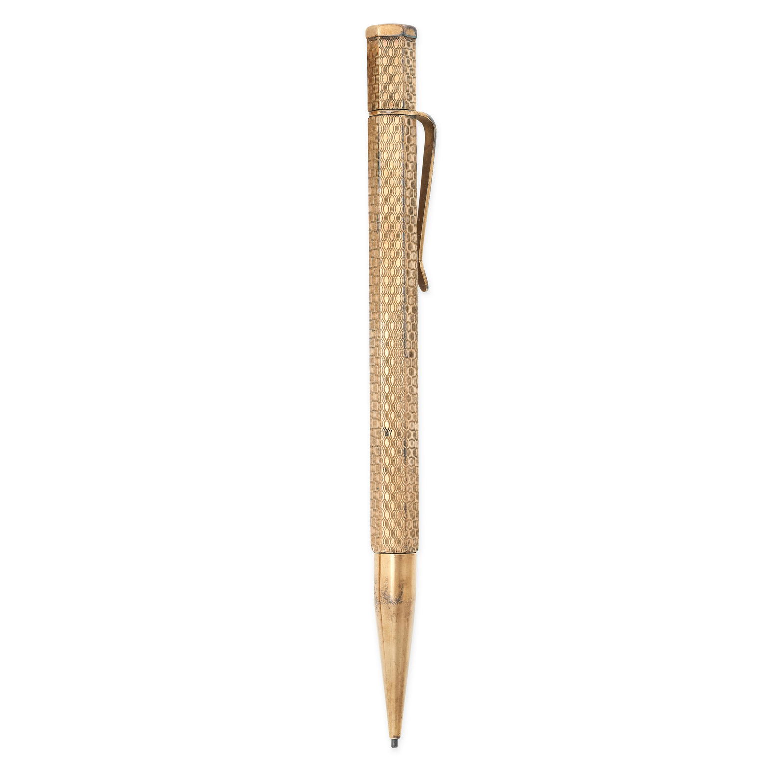 A VINTAGE MECHANICAL PENCIL in yellow gold, with textured detailing to the body, no assay marks, (1 of 1)