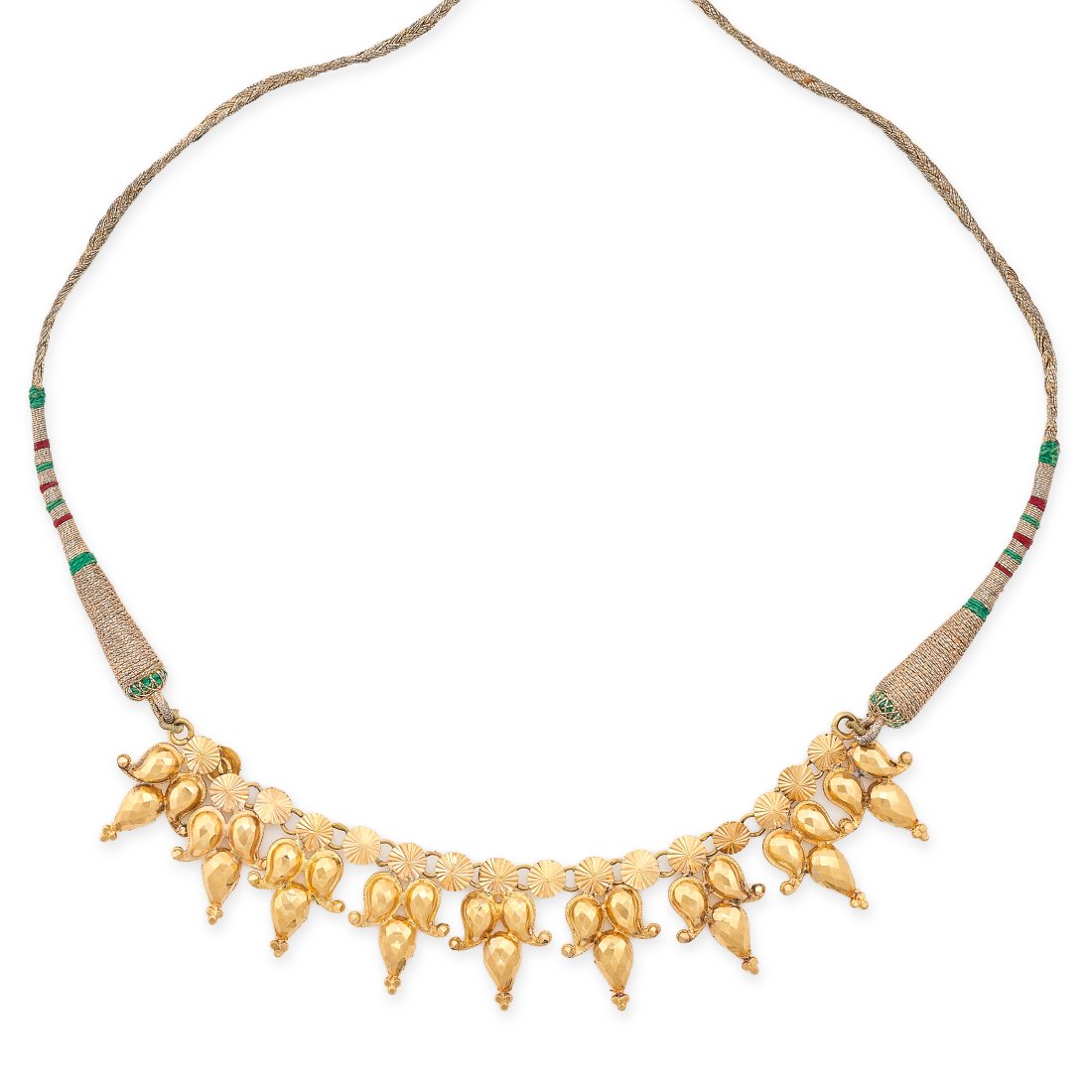 NO RESERVE - AN INDIAN PENDANT NECKLACE comprising a row of foliate links suspended below an (1 of 1)