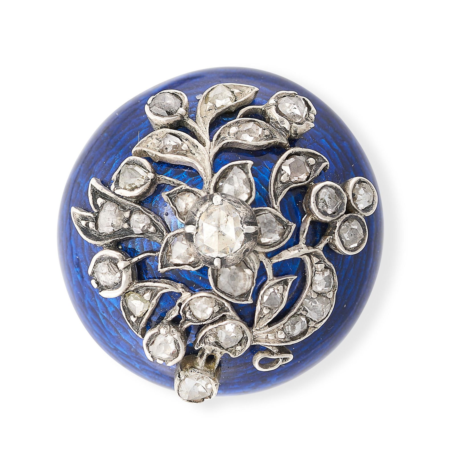 AN ANTIQUE ENAMEL AND DIAMOND BROOCH in yellow gold and silver, the circular domed body set with (1 of 1)