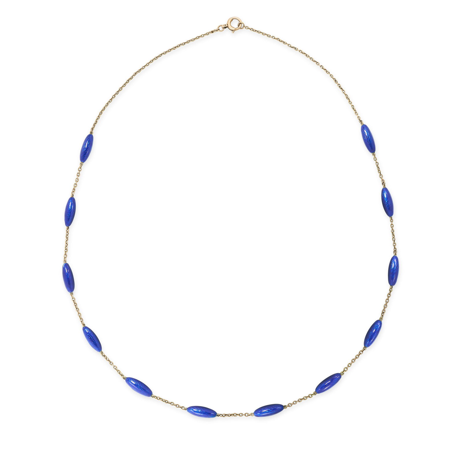 AN ANTIQUE ENAMEL NECKLACE in 15ct yellow gold, comprising a trace chain with twelve elliptical (1 of 1)