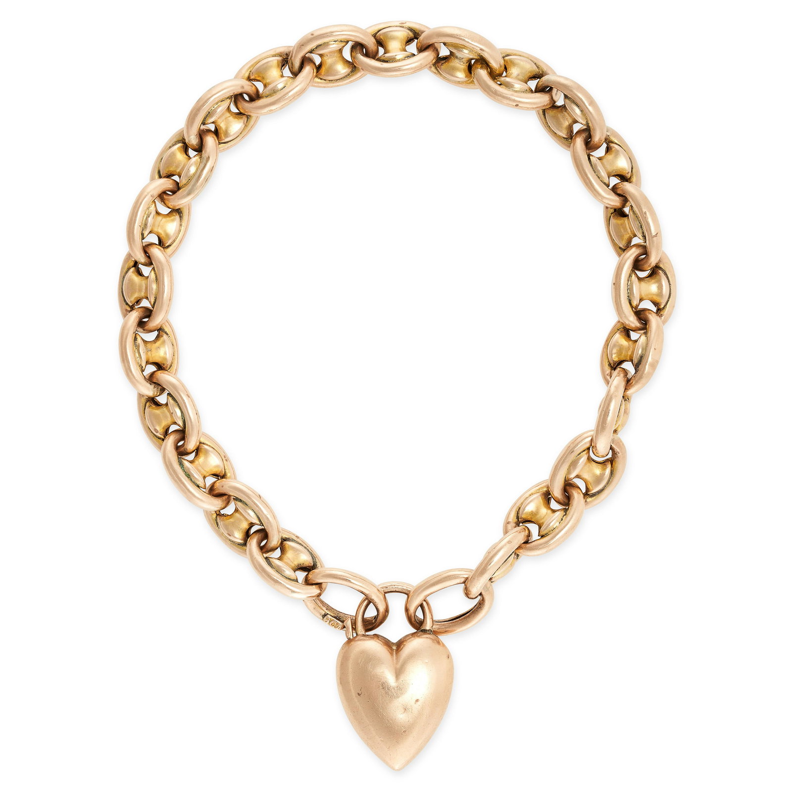 AN ANTIQUE FANCY LINK SWEETHEART BRACELET in 9ct yellow gold, formed of a series of mariner links, (1 of 1)