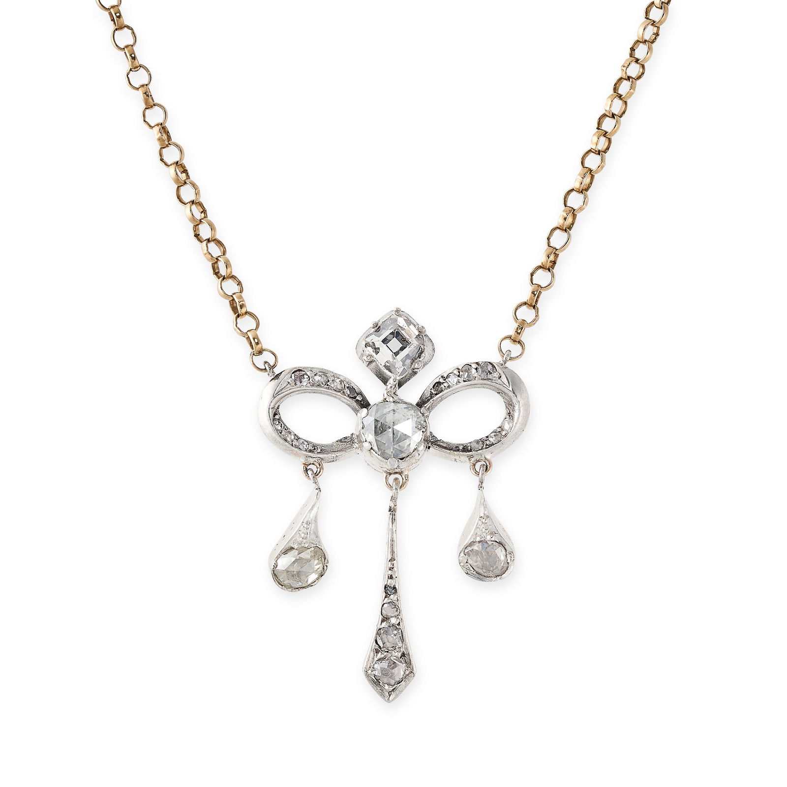 AN ANTIQUE DIAMOND PENDANT NECKLACE, 19TH CENTURY in yellow gold and silver, the pendant set with a (1 of 1)
