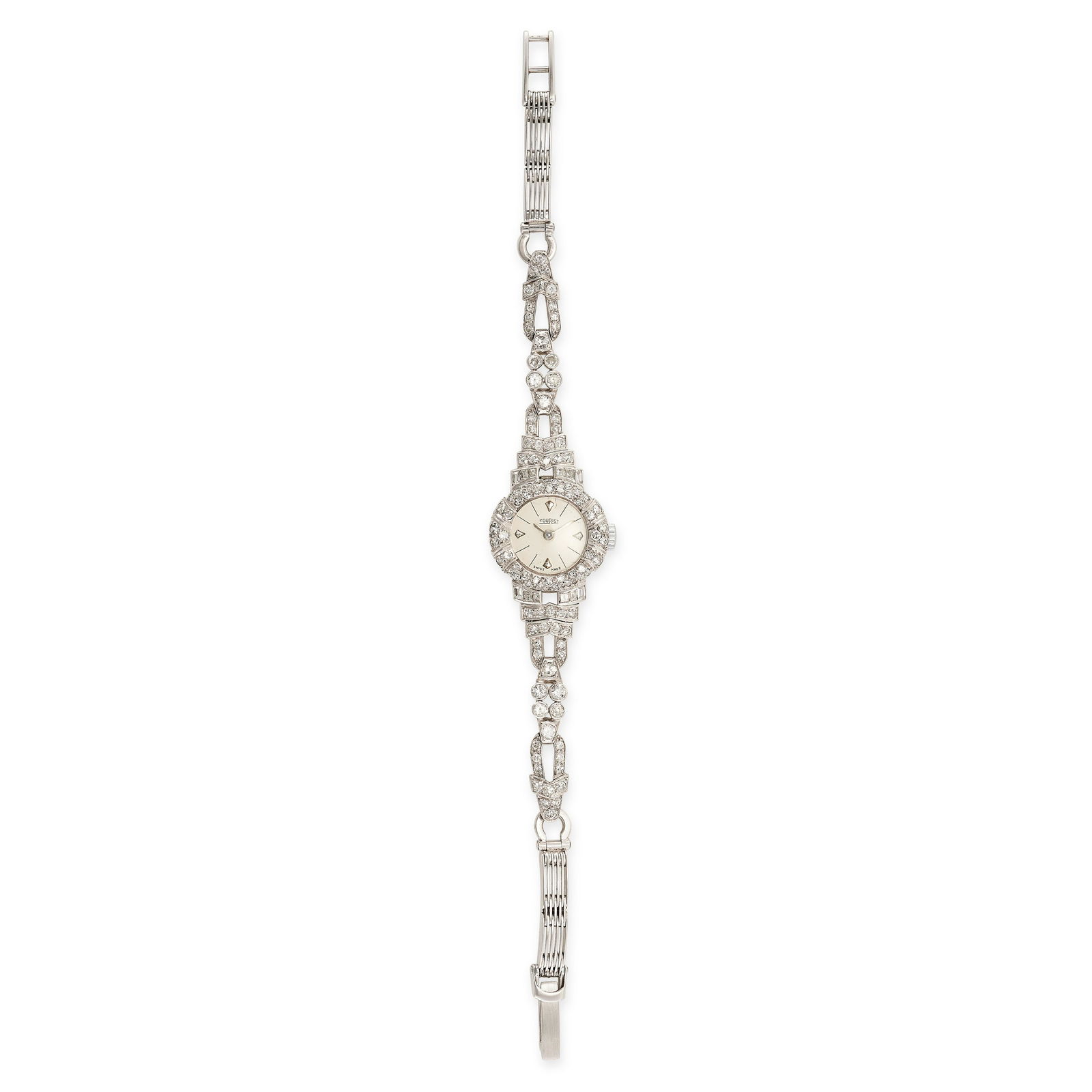 AN ART DECO DIAMOND LADIES COCKTAIL WATCH in platinum, the circular dial within a diamond set bezel, (1 of 1)