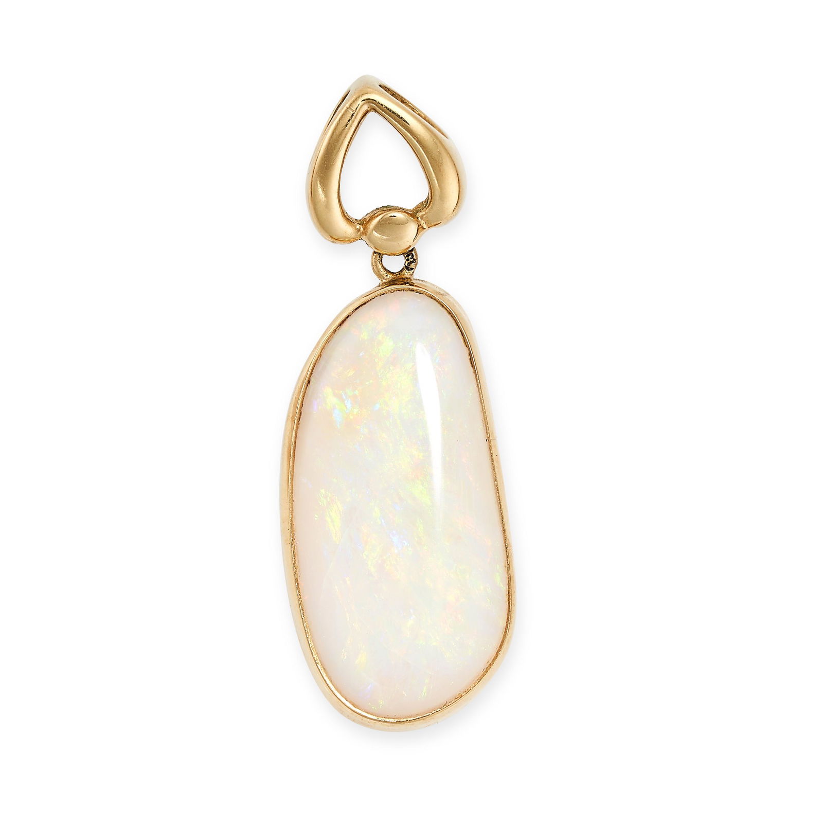 AN OPAL PENDANT set with a cabochon opal, no assay marks, 3.3cm, 2.9g. (1 of 1)