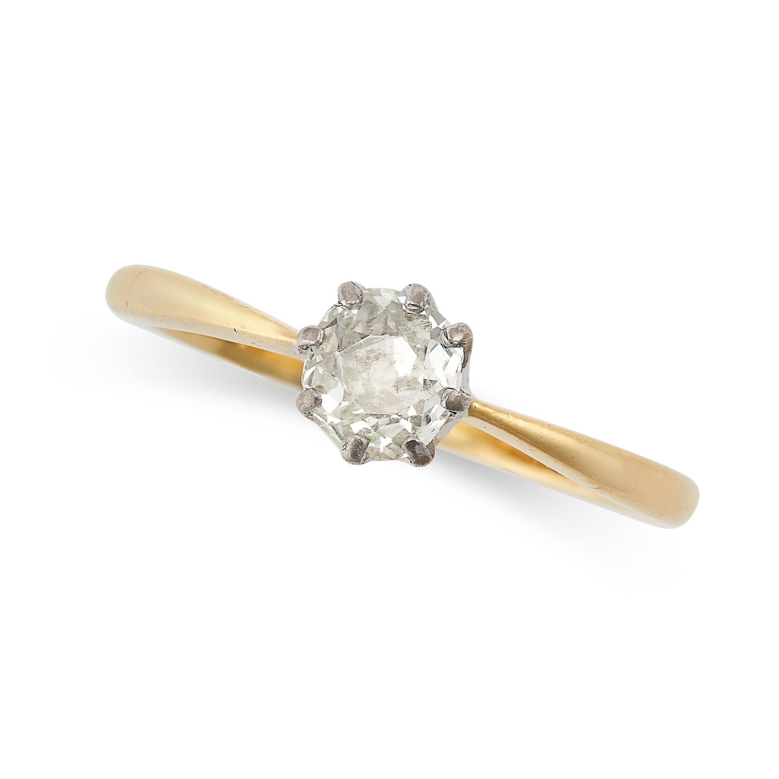 A DIAMOND SOLITAIRE RING in 18ct yellow gold, set with an old cut diamond of 0.45 carats, obscured (1 of 2)