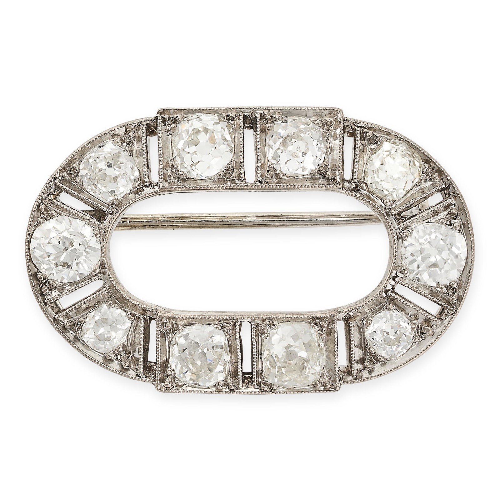 AN ANTIQUE DIAMOND BROOCH designed as an open oval, set with ten old cut diamonds all totalling 3.0- (1 of 1)