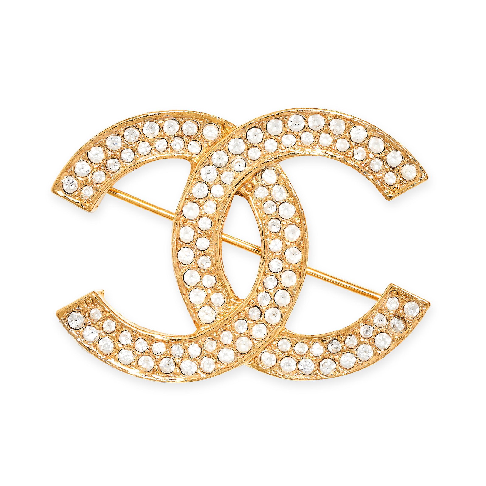 CHANEL, A GEMSET CC BROOCH comprising two interlocking CC motifs, set with round cut white (1 of 2)