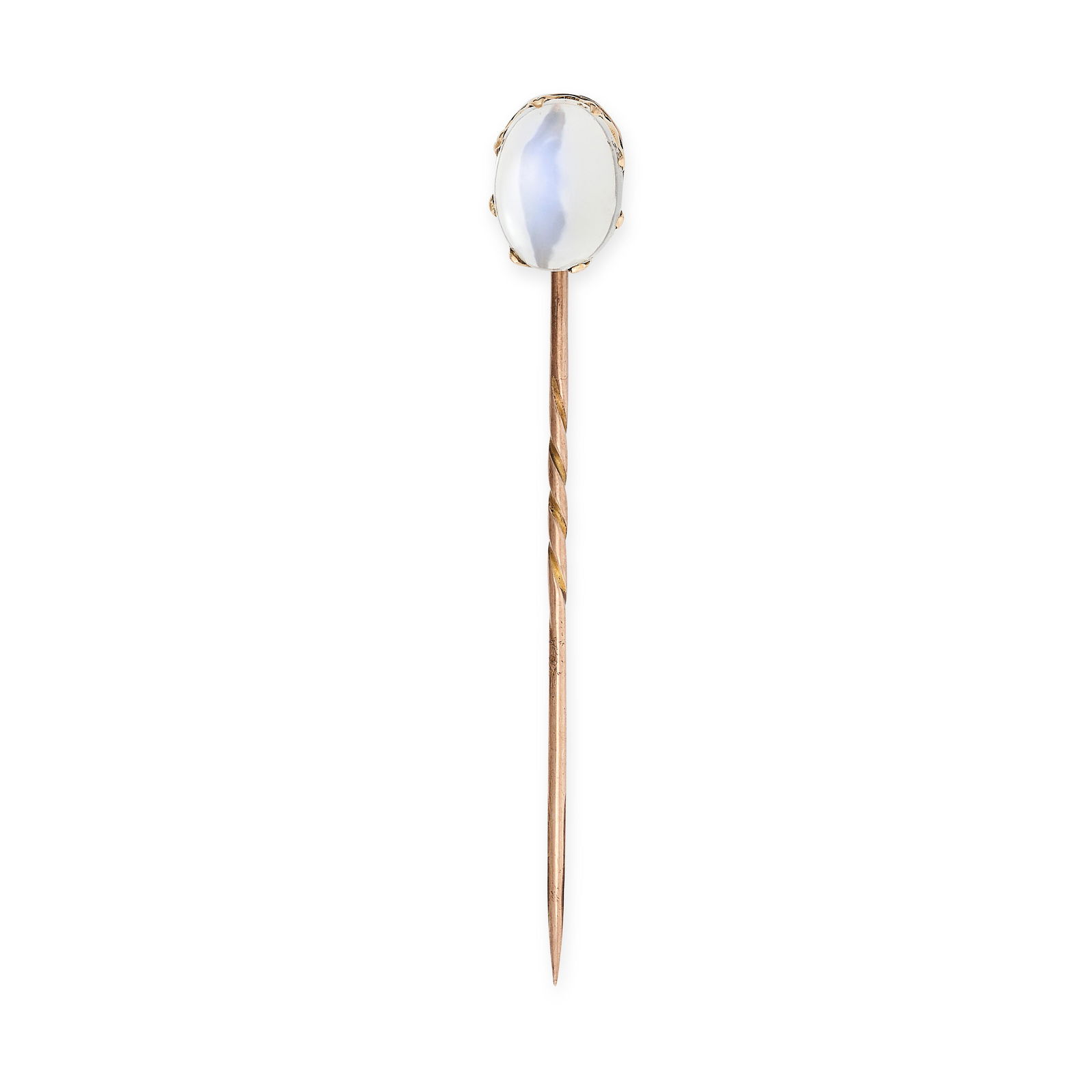 AN ANTIQUE MOONSTONE STICK PIN in 18ct yellow gold, set with a cabochon moonstone, stamped 18, (1 of 1)