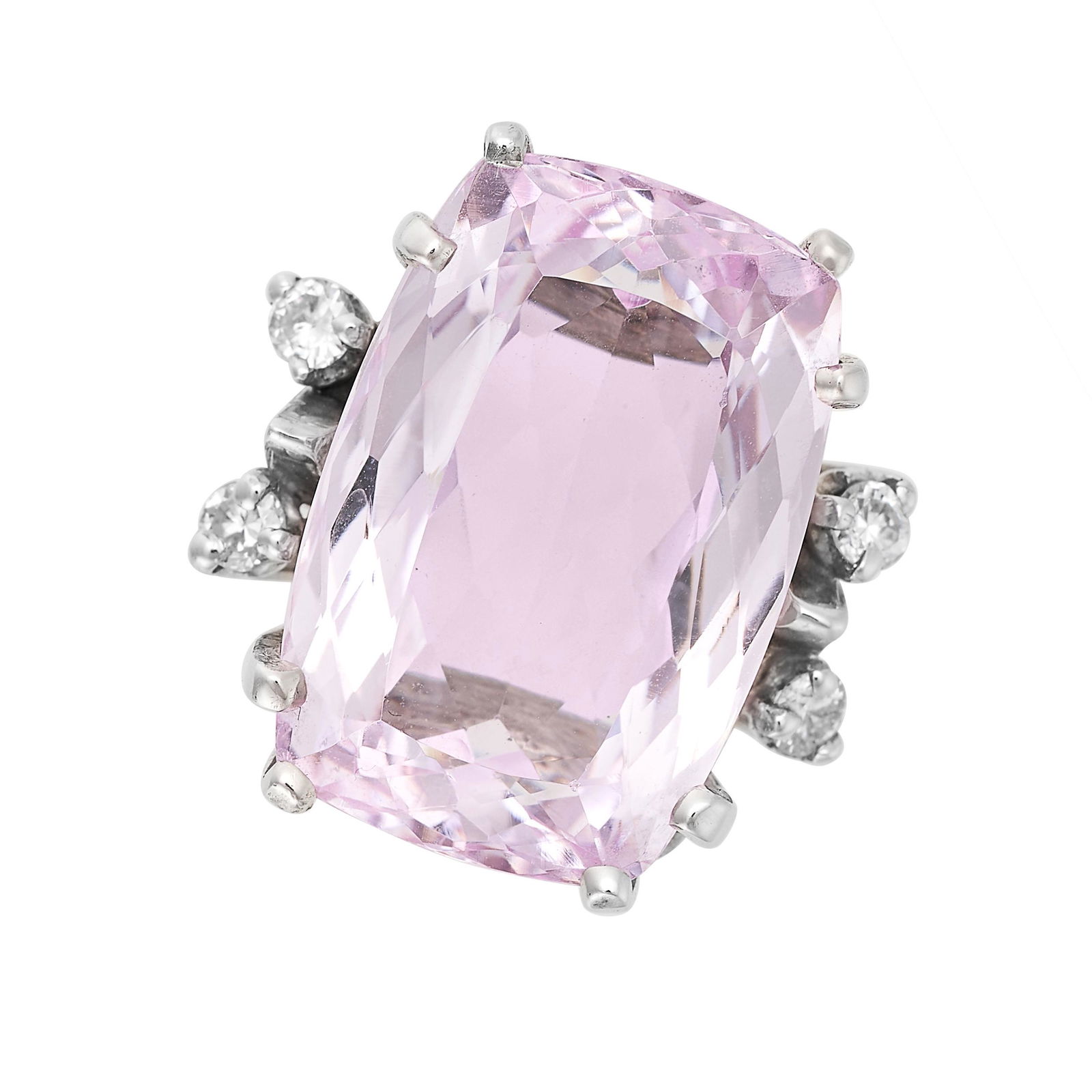 A PINK SPINEL AND DIAMOND RING in 14ct white gold, set with a cushion cut pink spinel of 16.50 (1 of 2)