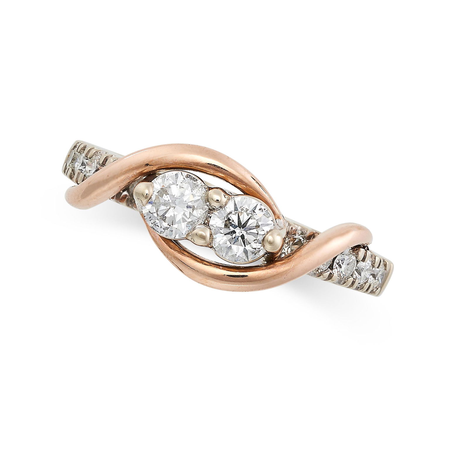 A DIAMOND DRESS RING in 14ct white and rose gold, set with two principal round brilliant cut (1 of 2)