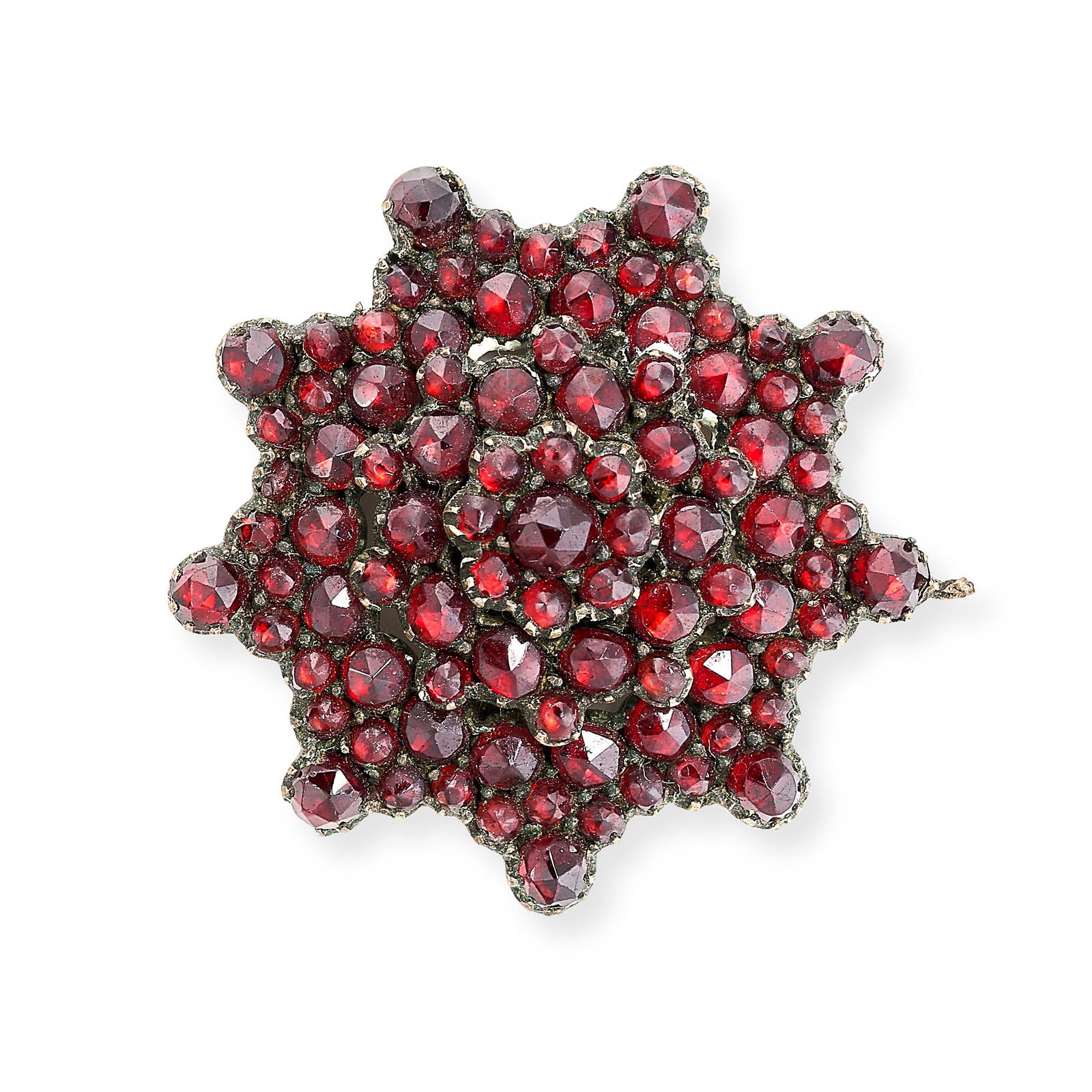 AN ANTIQUE BOHEMIAN GARNET PENDANT set throughout with rose cut garnets, missing pendant bail, no (1 of 1)