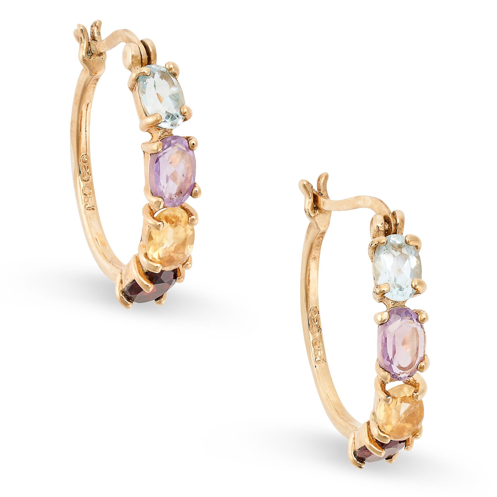 A COLLECTION OF GEMSTONE JEWELLERY comprising a pair of hoop earrings set with oval cut garnet, (1 of 4)