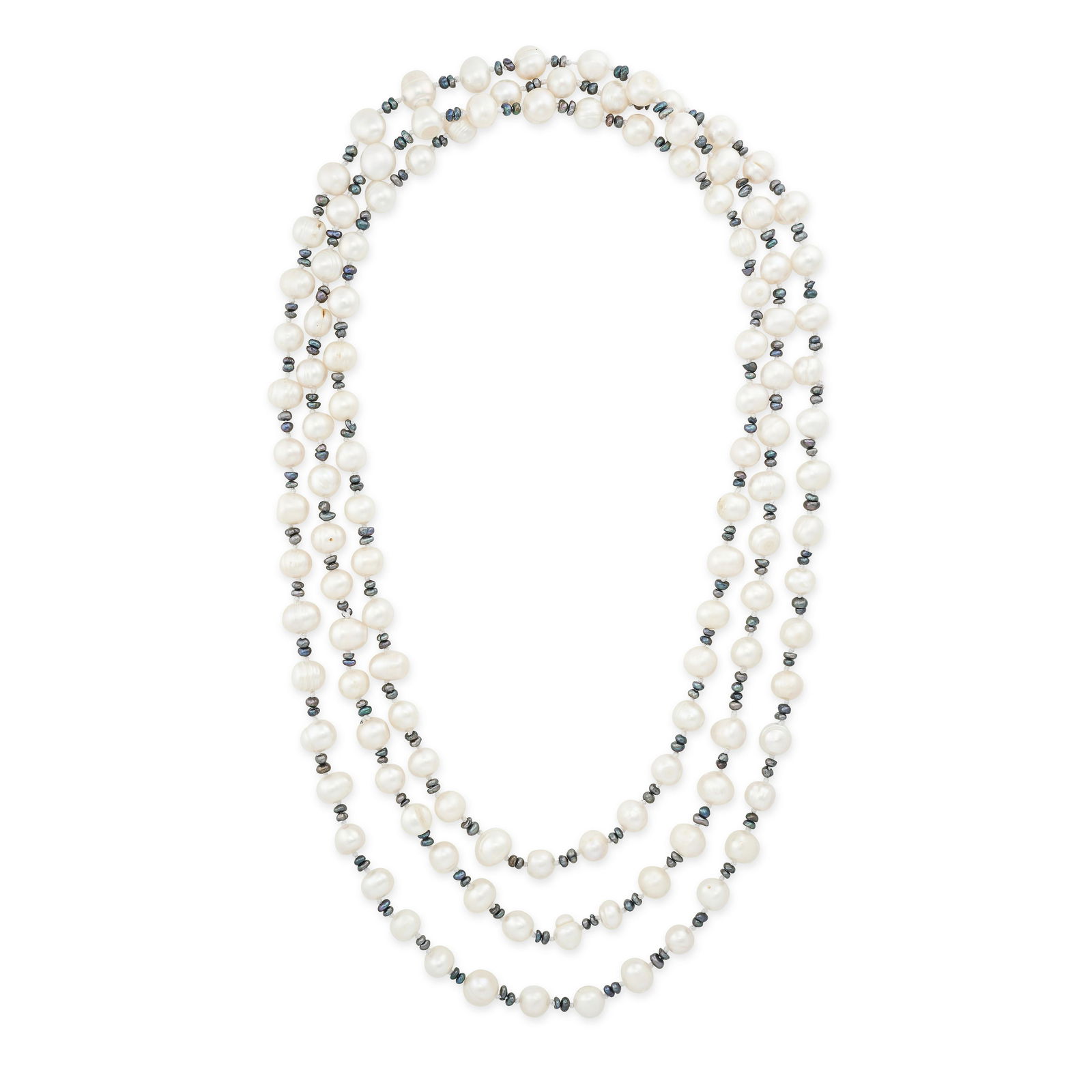 A PEARL NECKLACE comprising a single row of baroque pearls, accented by baroque grey pearls, (1 of 1)
