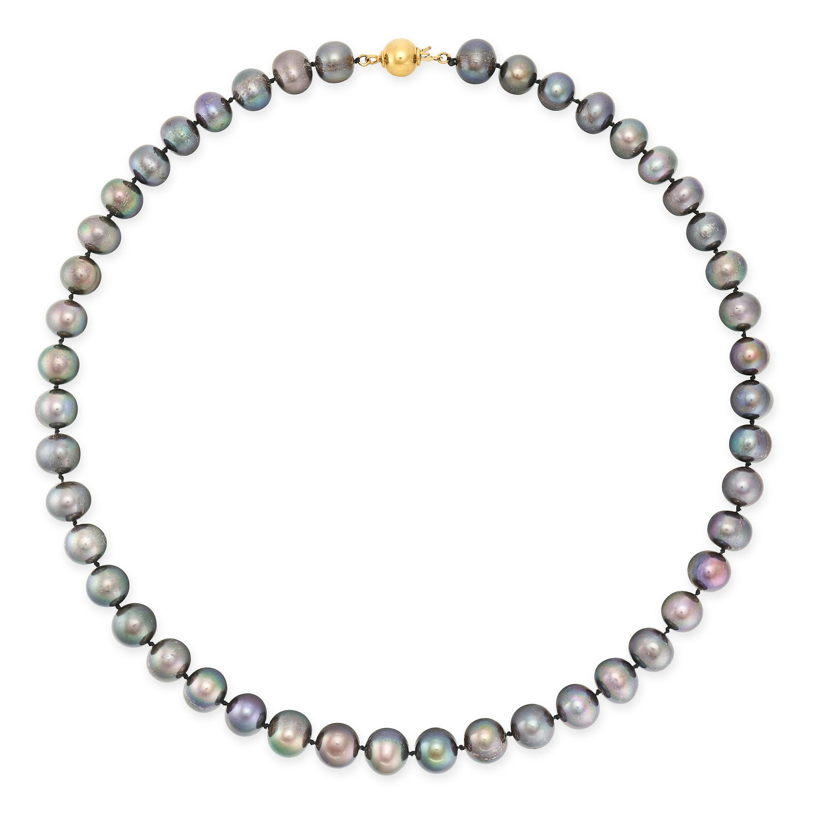 A BLACK PEARL NECKLACE in 14ct yellow gold, set with a single row of black pearls ranging from (1 of 1)