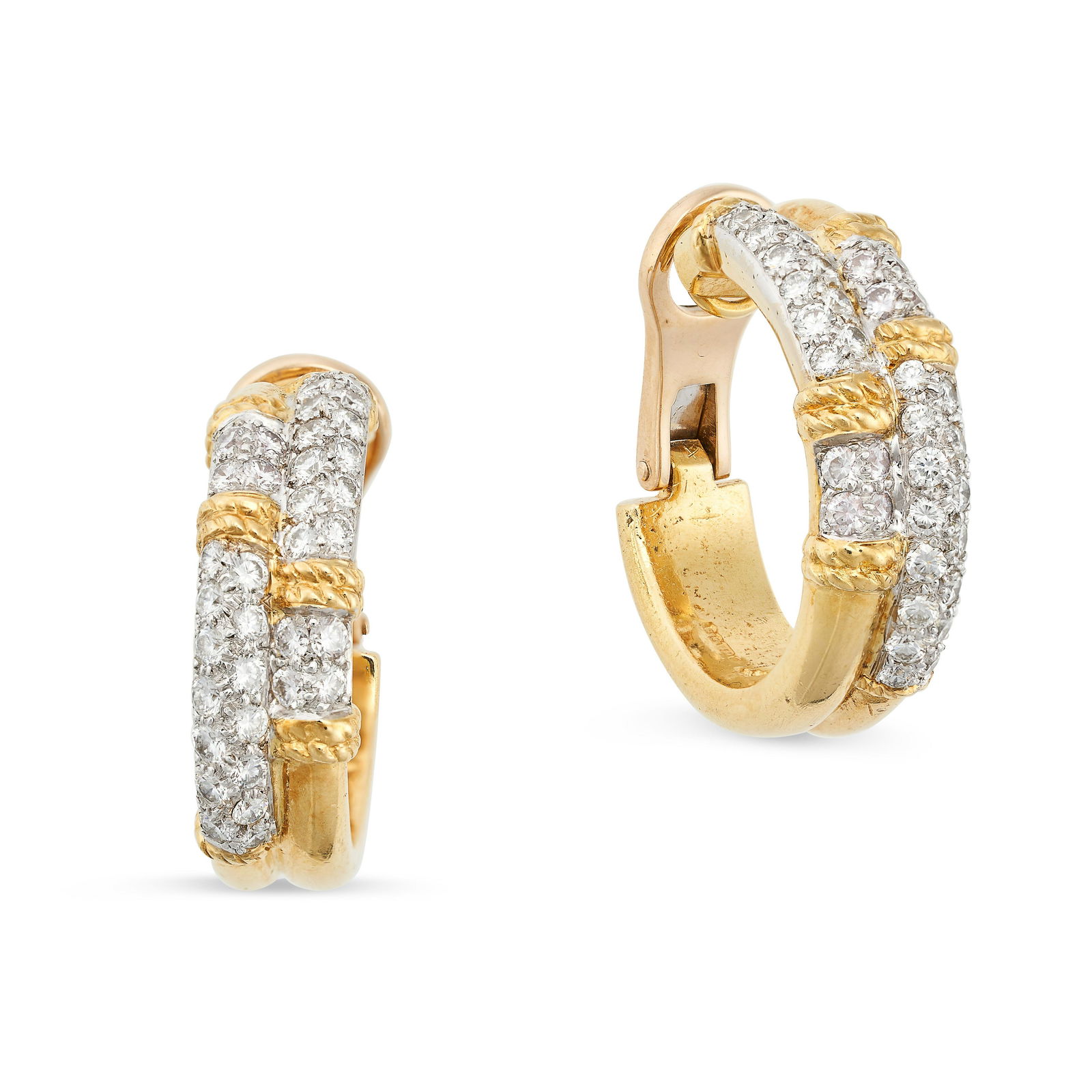KUTCHINSKY, A PAIR OF VINTAGE DIAMOND HOOP EARRINGS,1976 in 18ct yellow and white gold, each formed (1 of 1)