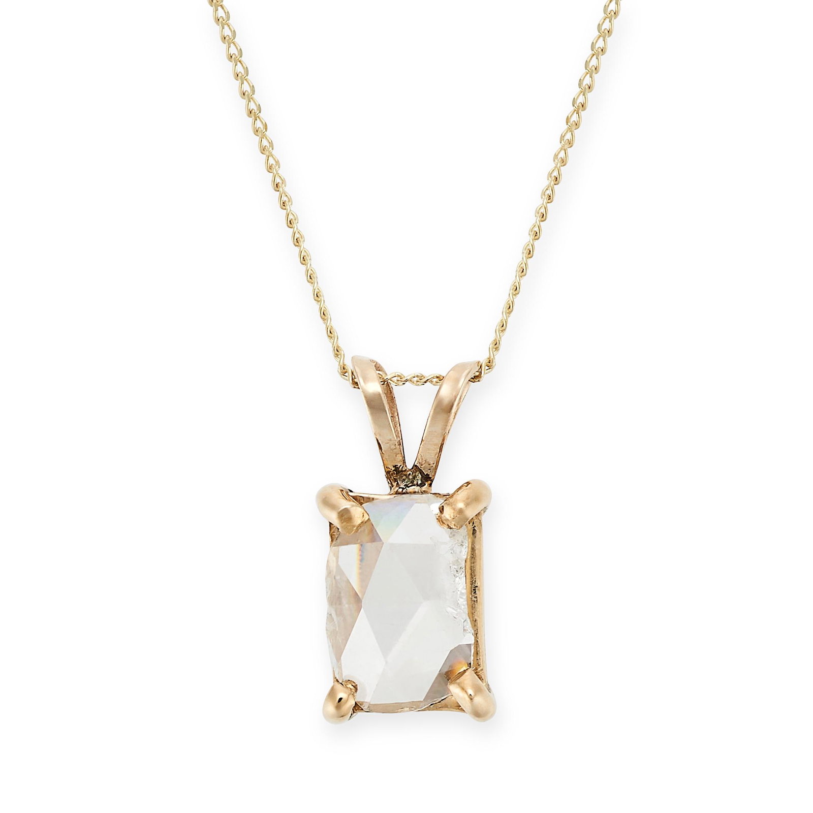 A SOLITAIRE DIAMOND PENDANT AND CHAIN in 9ct yellow gold, set with a rose cut diamond of 0.50 (1 of 1)