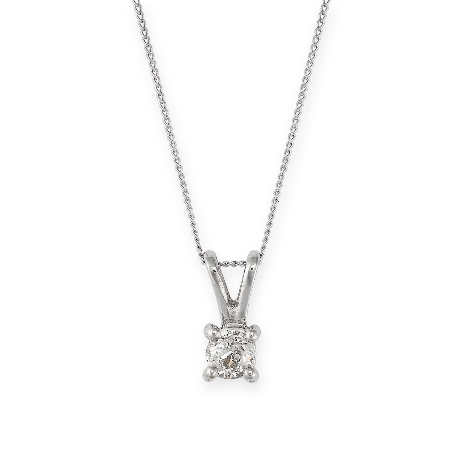 A SOLITAIRE DIAMOND PENDANT AND CHAIN in 9ct white gold, set with a round brilliant cut diamond of (1 of 1)