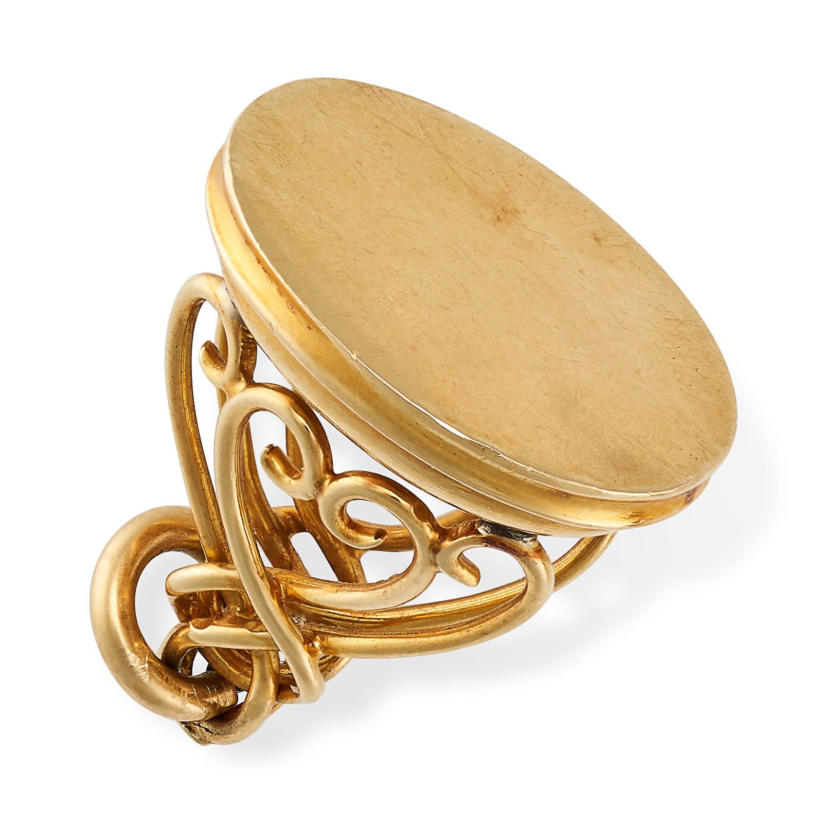 A GOLD SEAL FOB in 18ct yellow gold, the blank seal face topped by a fob of a scroll design, stamped (1 of 1)