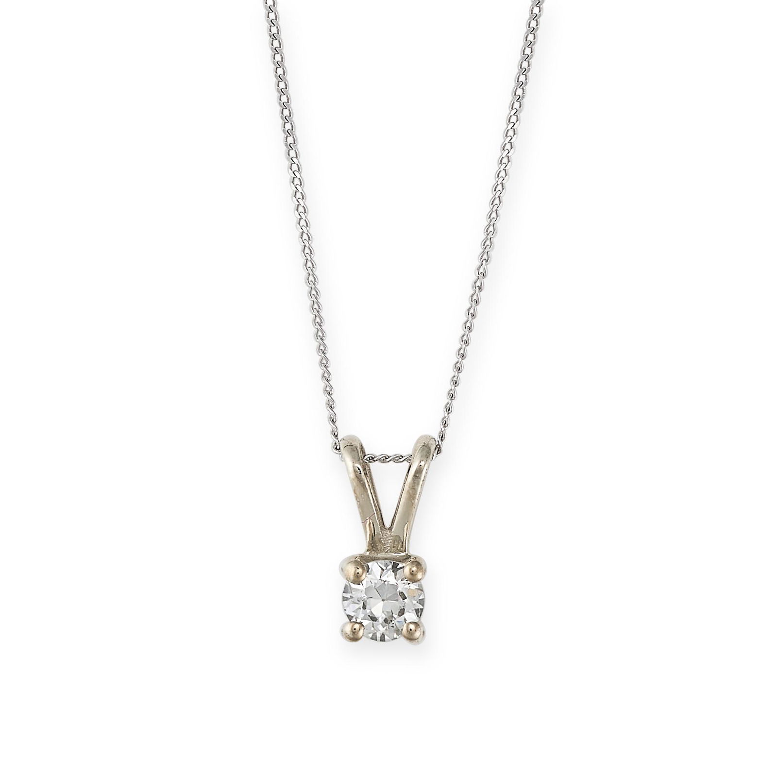 A SOLITAIRE DIAMOND PENDANT AND CHAIN in 9ct white gold, set with a round brilliant cut diamond of (1 of 1)