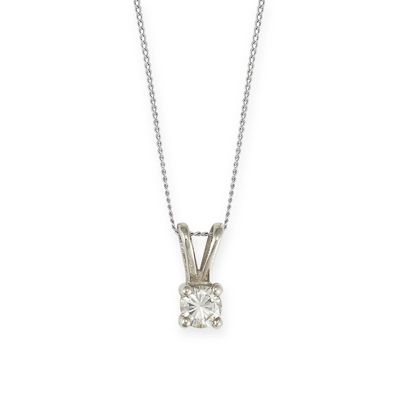A SOLITAIRE DIAMOND PENDANT AND CHAIN in 9ct white gold, set with a round brilliant cut diamond of (1 of 1)