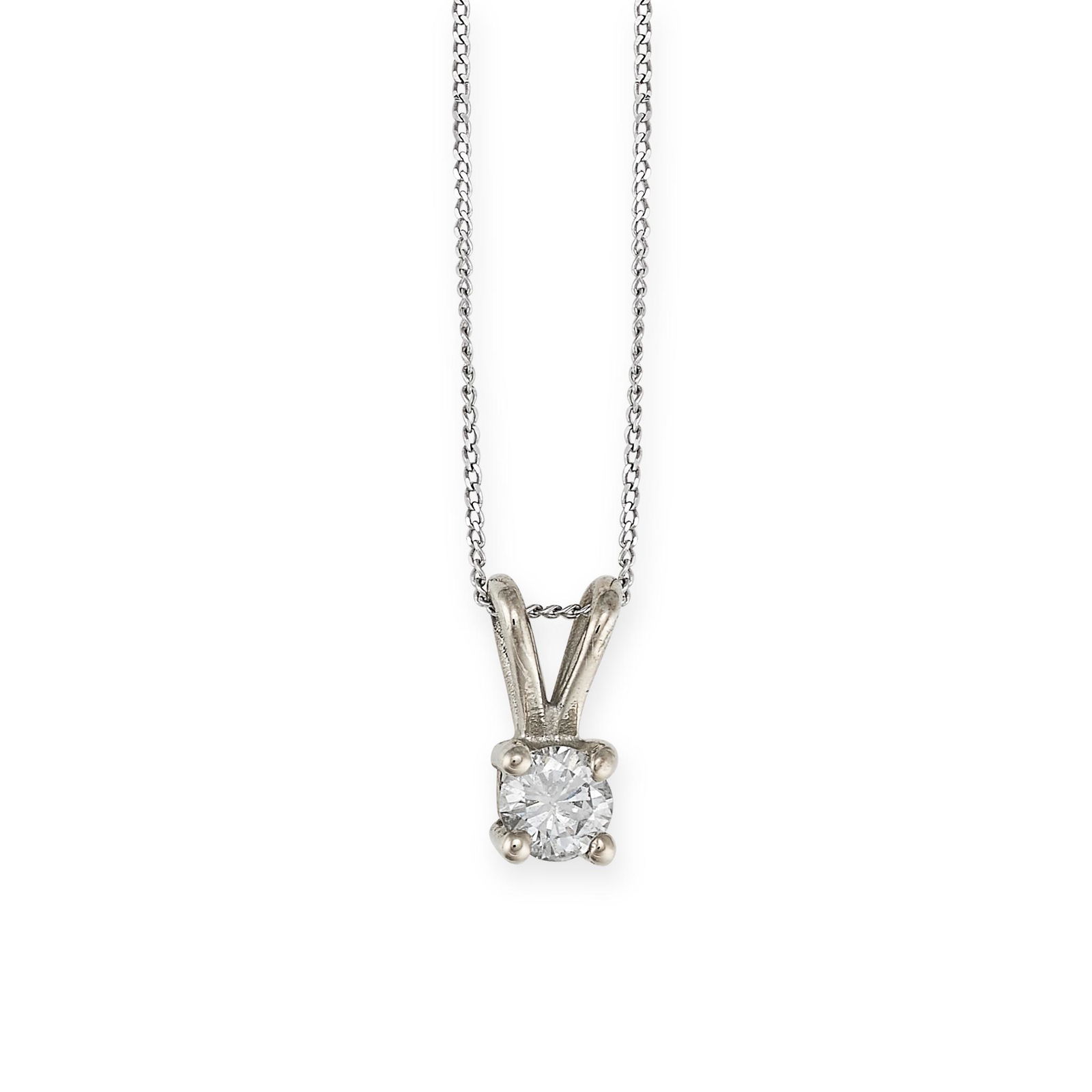 A SOLITAIRE DIAMOND PENDANT AND CHAIN in 9ct white gold, set with a round brilliant cut diamond of (1 of 1)