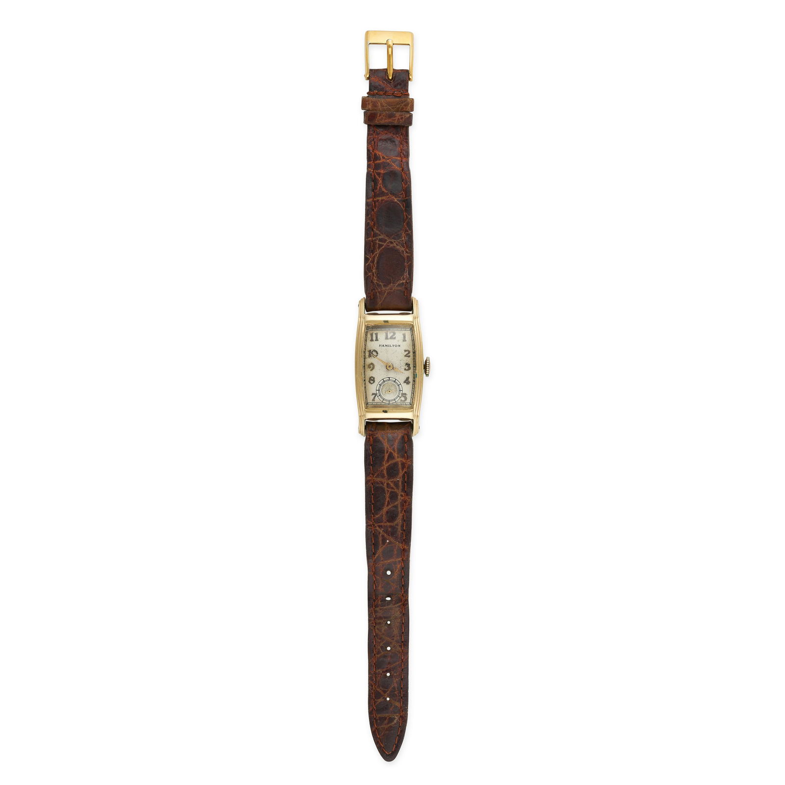HAMILTON, A VINTAGE GOLD WRISTWATCH, in 14 carat yellow gold, the curved case surrounding an (1 of 1)