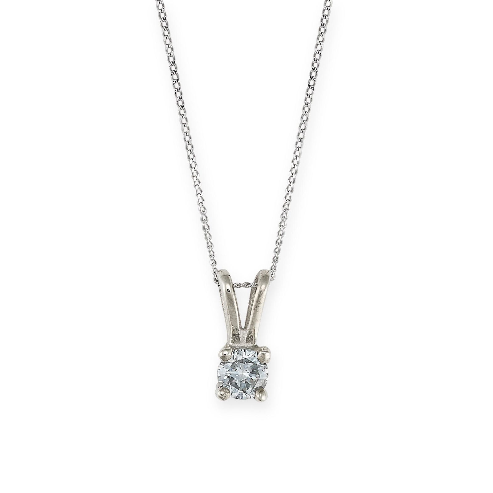 A SOLITAIRE DIAMOND PENDANT AND CHAIN in 9ct white gold, set with a round brilliant cut diamond of (1 of 1)