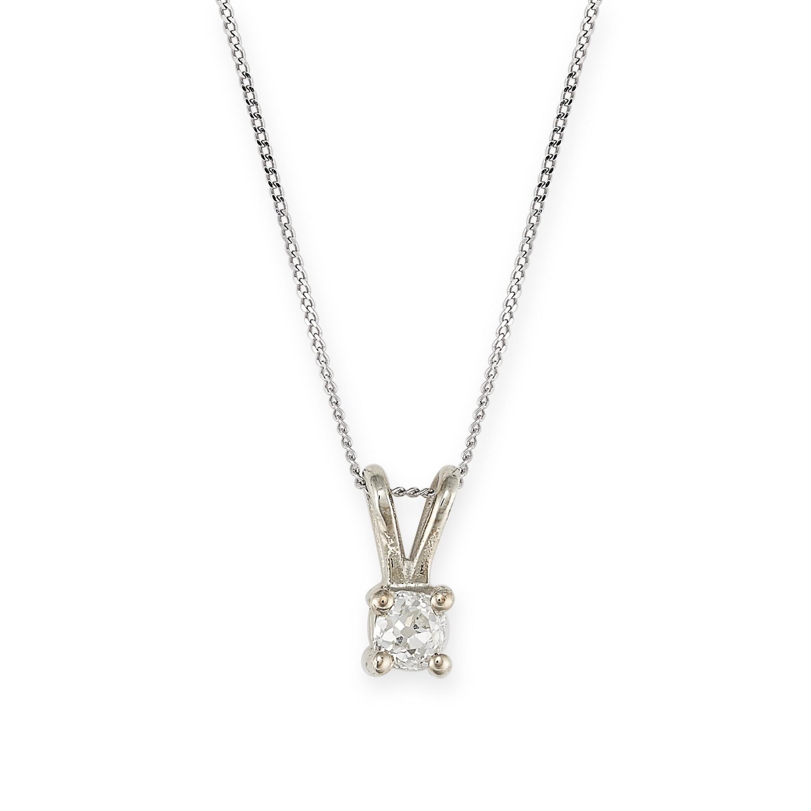 A SOLITAIRE DIAMOND PENDANT AND CHAIN in 9ct white gold, set with a round brilliant cut diamond of (1 of 1)