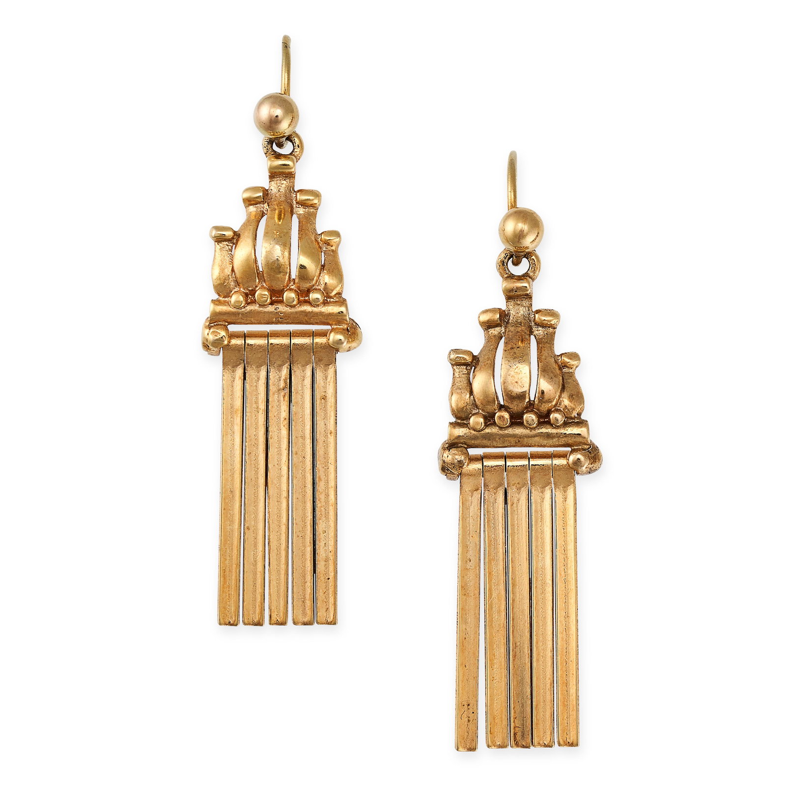 A PAIR OF VINTAGE FRINGE DROP EARRINGS in 9ct yellow gold, each suspending an articulated fringe (1 of 1)