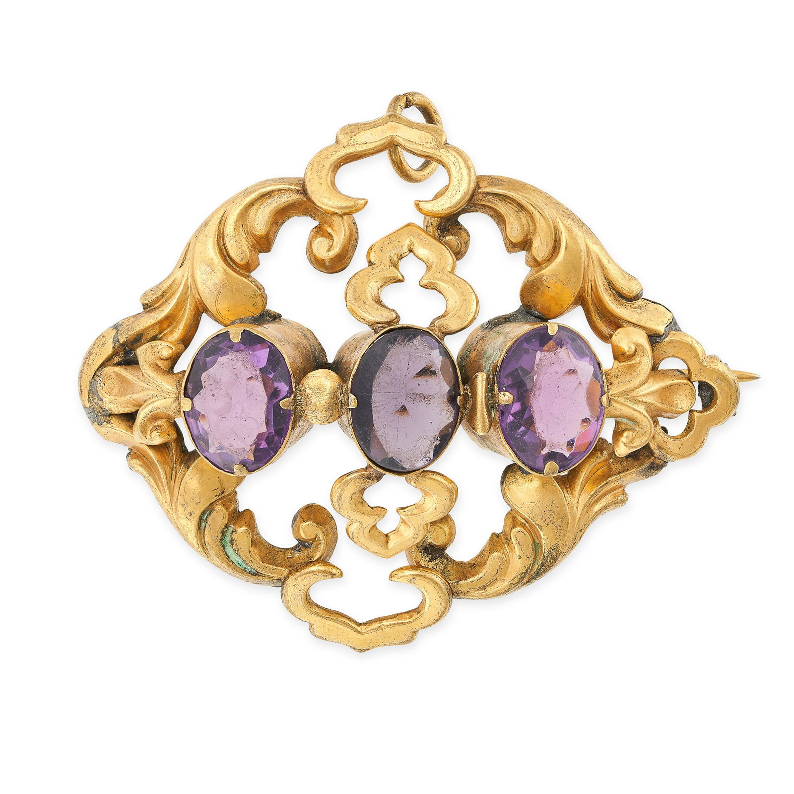 NO RESERVE - A PASTE BROOCH AND A PAIR OF PASTE DROP EARRINGS the scrolling brooch set with three (1 of 2)