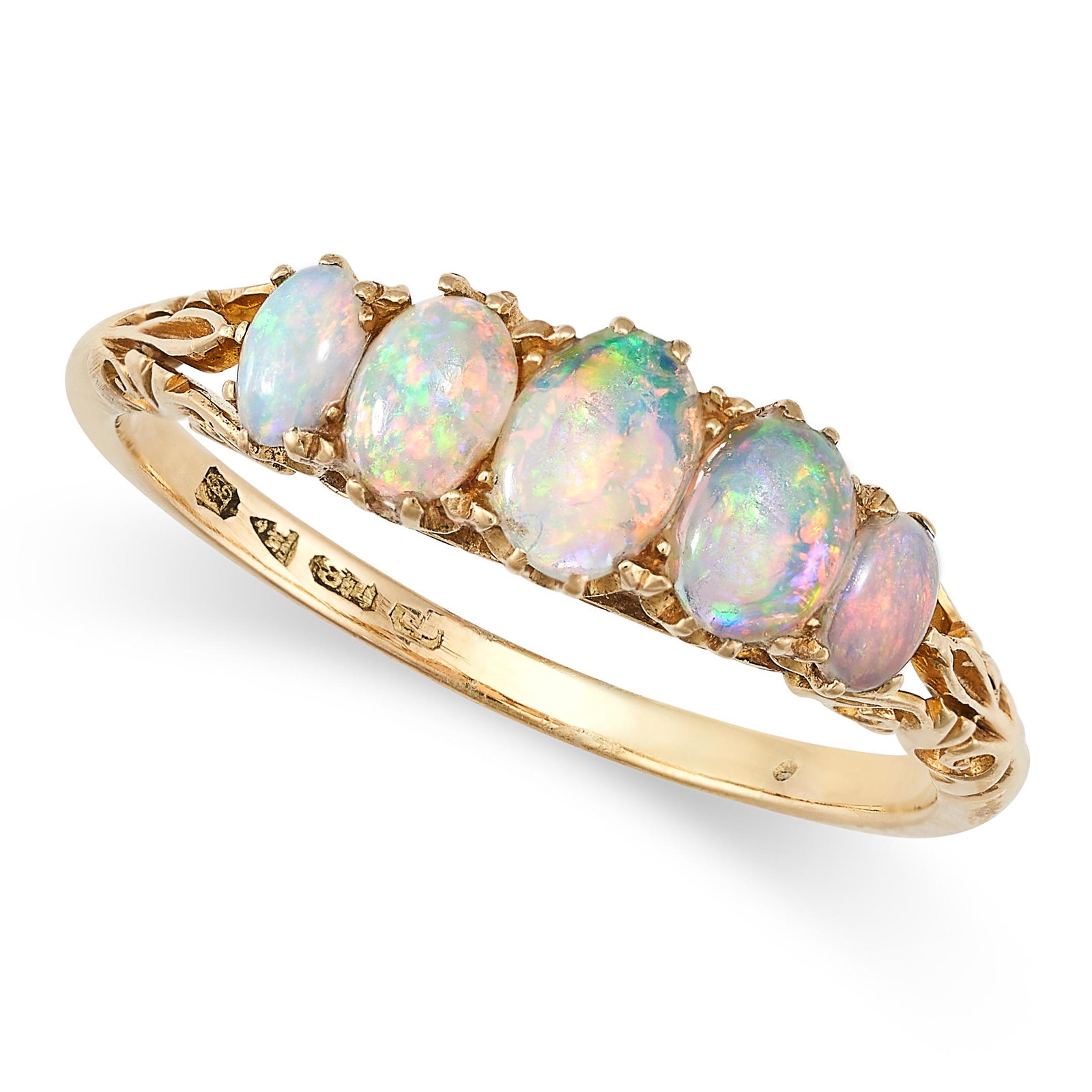 NO RESERVE - AN OPAL FIVE STONE RING, 1923 in 18ct yellow gold, set with a row of five graduated (1 of 1)