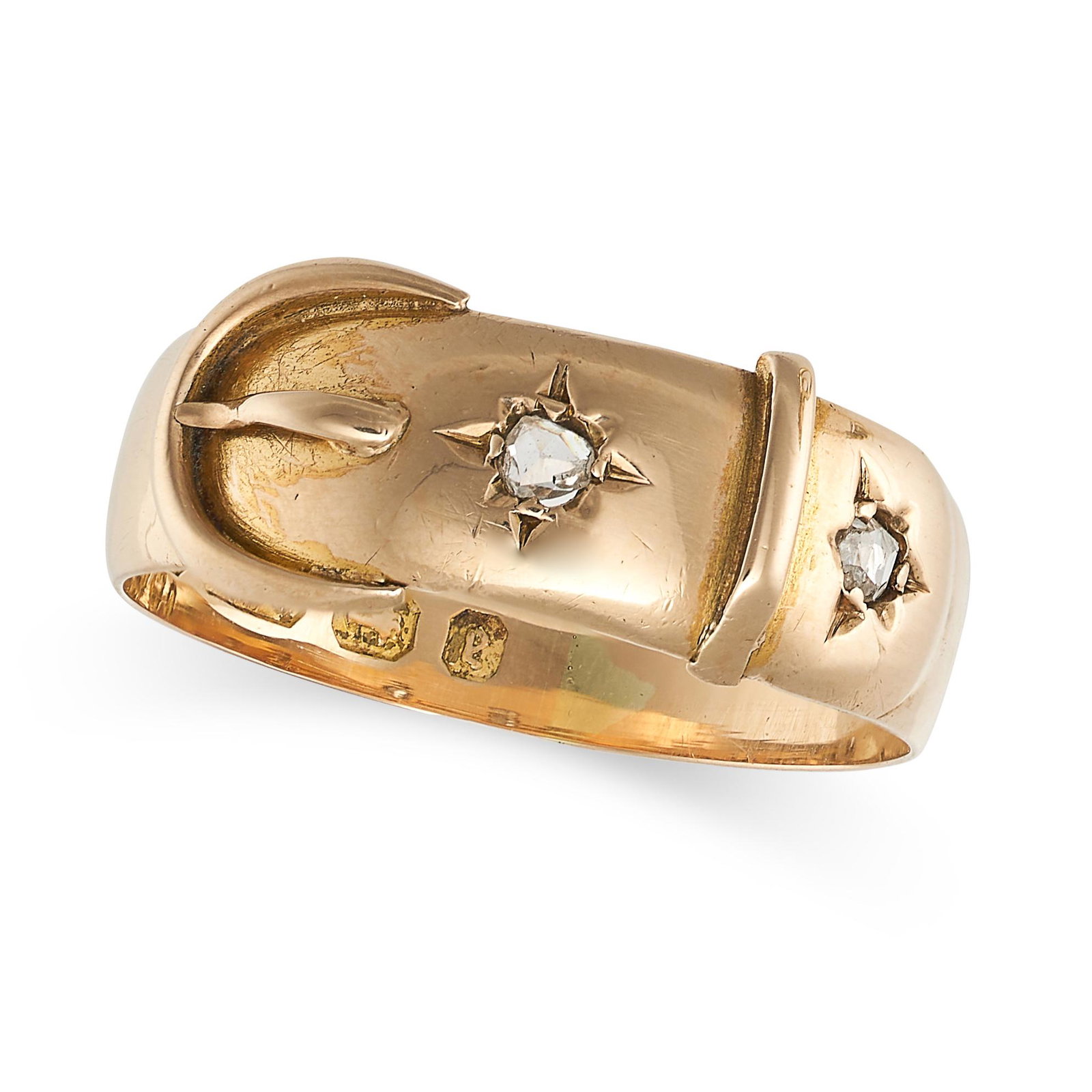 AN ANTIQUE VICTORIAN DIAMOND BELT BUCKLE RING in 15ct yellow gold, designed as a belt buckle set (1 of 1)