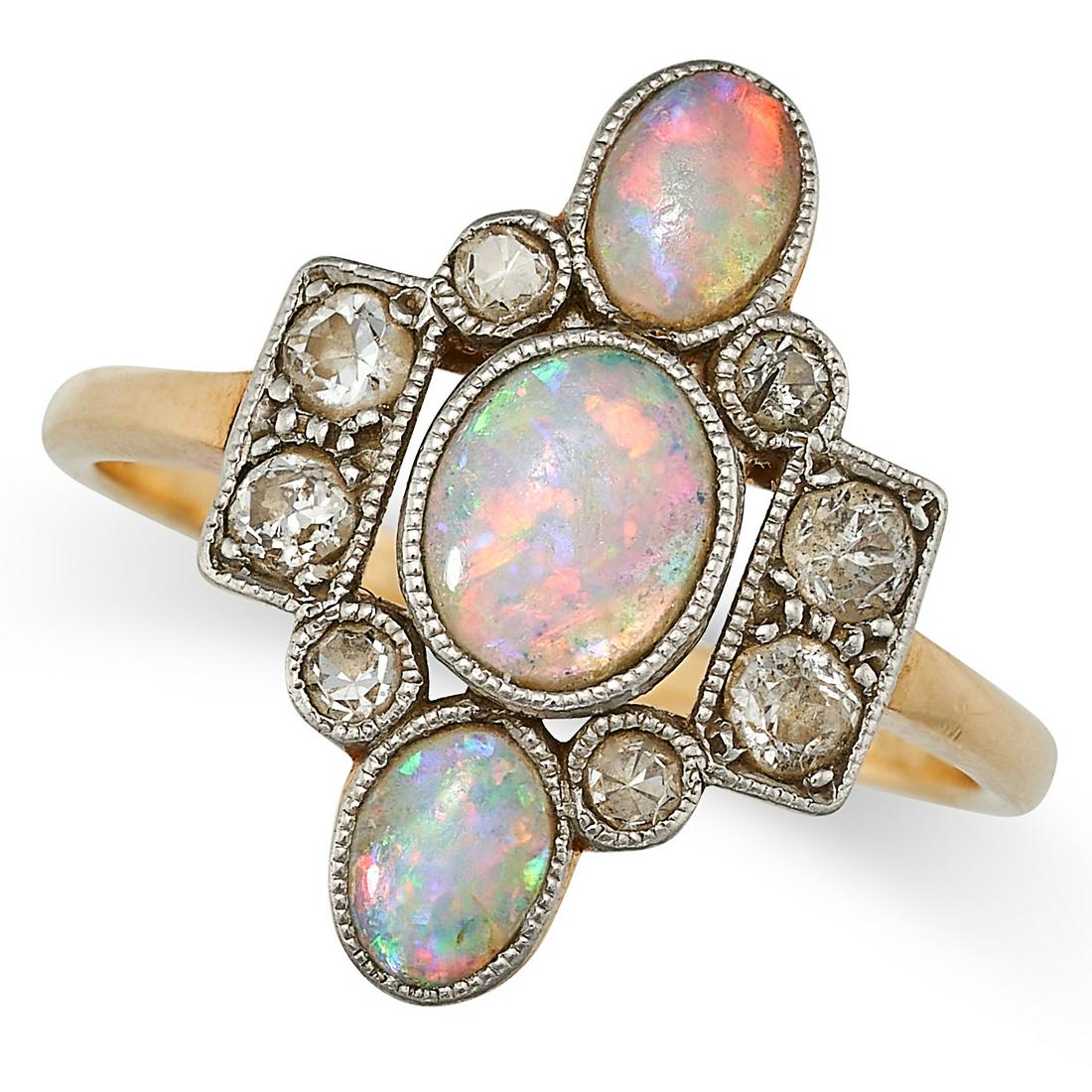 AN ANTIQUE OPAL AND DIAMOND RING, EARLY 20TH CENTURY in 18ct yellow gold and platinum, set with (1 of 1)